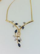 9ct (375) Yellow Gold Sapphire & Diamond Necklace