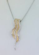 18ct (750) White & Yellow Gold Wavy Diamond Pendant and Chain