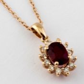 Certificated 14K Rose/Pink Gold Diamond & Ruby Pendant
