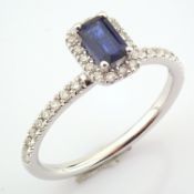 Certificated 14K White Gold Diamond & Sapphire Ring