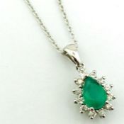 Certificated 14K White Gold Diamond & Emerald Pendant