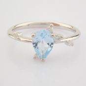 Certificated 14K White Gold Diamond & Swiss Blue Topaz Ring