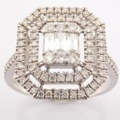 IDL Certificated 14K White Gold Baguette Diamond & Diamond Ring (Total 0.69 ct Stone)