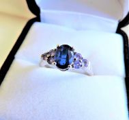 Sterling Silver Sapphire & Tanzanite Ring New with Gift Box
