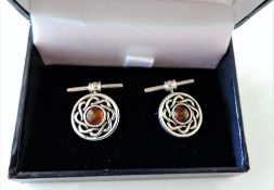 Sterling Silver Celtic Rope Baltic Amber Cufflinks