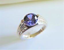 Sterling Silver Blue & White Zircon Ring New with Gift Pouch