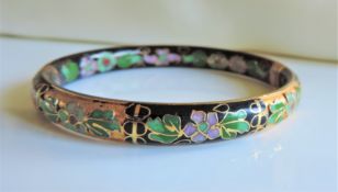 Vintage Floral Cloisonne Hinged Bangle