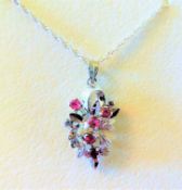 Sterling Silver Ruby Necklace New with Gift Box
