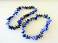 Pair Natural Blue Polished Semi Precious Gemstone Bracelets