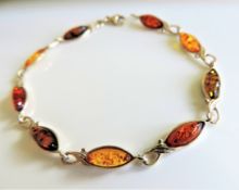 Sterling Silver Baltic Amber Bracelet New with Gift Box