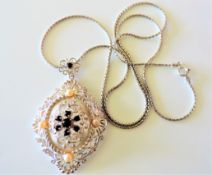 Sterling Silver Cultured Pearl & Garnet Necklace New with Gift Box
