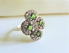 Sterling Silver 3 ct Green Diopside Ring New with Gift Box