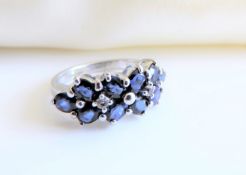 Sterling Silver 3.5ct Sapphire & Diamond Ring New with Gift Box.
