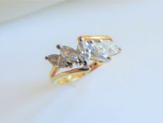 Gold Silver Marquise Matara Diamond Ring New with Gift Pouch