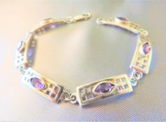 Vintage Sterling Silver Amethyst Mackintosh Style Bracelet Circa 1981