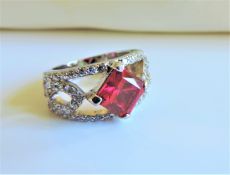 Sterling Silver Red Gemstone Ring New with Gift Pouch.