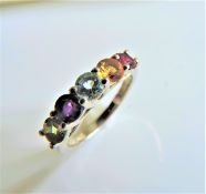 Sterling Silver Rainbow Multi Gemstone Ring New with Gift Pouch.