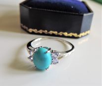 Sterling Silver Tanzanite & Turquoise Ring New in Gift Pouch