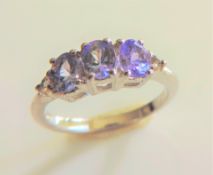 Sterling Silver Tanzanite & Diamond Ring New with Gift Pouch