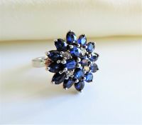 Sterling Silver 5ct Blue Sapphire Cluster Ring New with Gift Box.