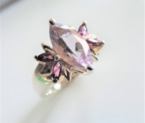 Sterling Silver Pink Tourmaline & Rose de France Amethyst Ring