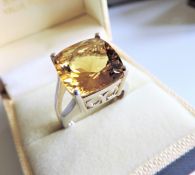 Sterling Silver 16.5ct Yellow Citrine Ring New with Gift Box.
