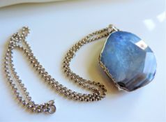 Sterling Silver Semi Precious Blue Stone Pendant Necklace