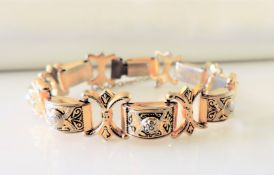 Vintage Damascene Bracelet with Safety Chain