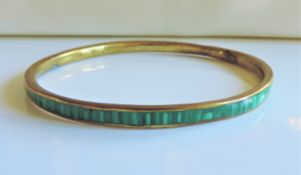 Vintage Hand Made Malachite Brass Bangle