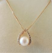 Gold on Sterling Silver Cultured Pendant Necklace New with Gift Pouch
