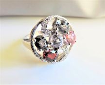 Sterling Silver Multi Colour Tourmaline Gemstone Ring New in Gift Pouch