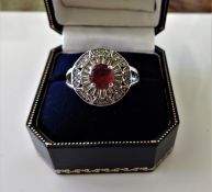 Platinum Silver Ruby & Sapphire Ring with Gift Pouch