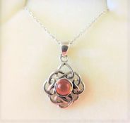Sterling Silver Amber Pendant Necklace with Gift Pouch