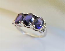 Sterling Silver 3ct Sapphire & Diamond Ring New with Gift Box.