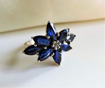 Sterling Silver 3Ct Marquise Sapphire Ring New with Gift Box