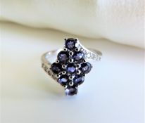 Sterling Silver Tanzanite & Sapphire Cluster Ring New with Gift Box