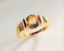 Gold Silver 1.3 Ct Citrine Solitaire Ring New with Gift Pouch
