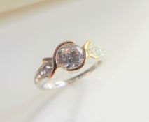 Gold Silver White Zircon Ring New with Gift Pouch