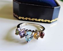 Sterling Silver Tutti Frutti Multi Gemstone Ring New with Gift Pouch