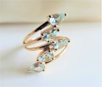 Gold on Sterling Silver 3.2 Ct Pear Cut Aquamarine Ring New with Gift Box