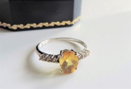 Sterling Silver 1.5 Ct Yellow Citrine & Sapphire Ring New with Gift Pouch