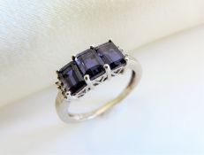 Sterling Silver 2ct Sapphire & Diamond Ring New with Gift Box