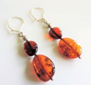 Silver Baltic Amber Drop Earrings New with Gift Pouch
