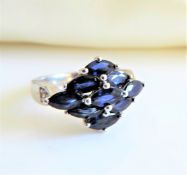 Sterling Silver 3ct Marquise Blue Sapphire Ring new With Gift Box