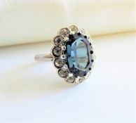 Sterling Silver 11ct Blue & White Zircon Ring New with Gift Box.