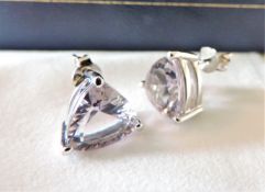 Sterling Silver 5.3ct Trillion Cut Blueberry Quartz Stud Earrings New with Gift Pouch