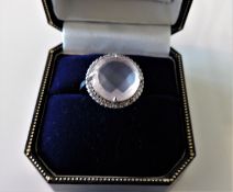 Sterling Silver 3.5ct Rose Quartz & Topaz Ring New with Gift Pouch