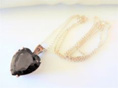 Vintage Sterling Silver 15ct Smokey Quartz Gemstone Pendant