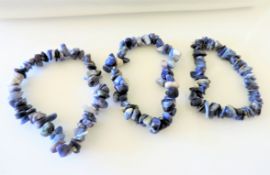 Set 3 Natural Blue Semi Precious Gemstone Bracelets