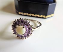 Sterling Silver 2.13ct Amethyst & Opal Ring New with Gift Pouch